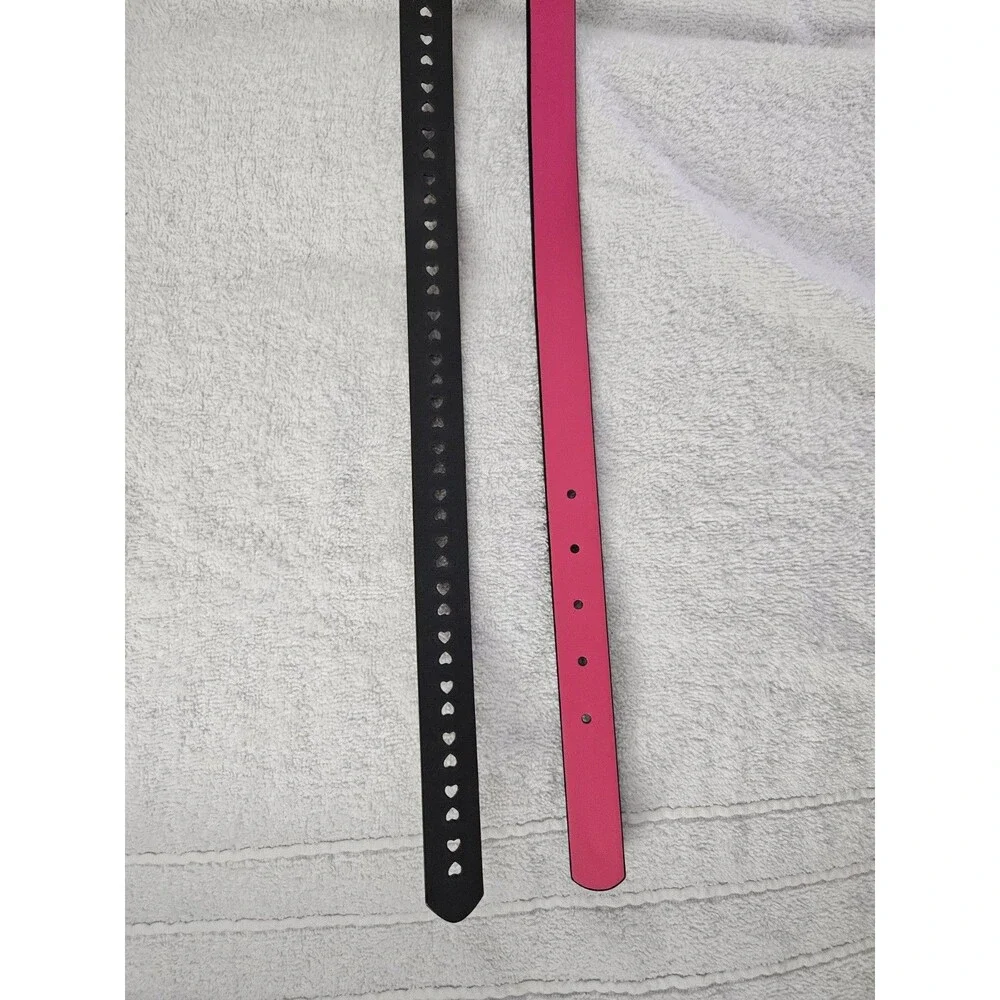 Cat & Jack Girls Leather Belts 2 Pack Reversable Black, Pink, & Brown Hearts